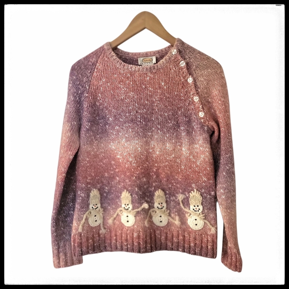 Talbots Women's Knit Snowman Winter Sweater Pink Purple Size SP